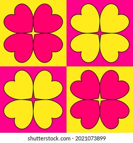 Pink-yellow heart-shaped in a colored square frame.