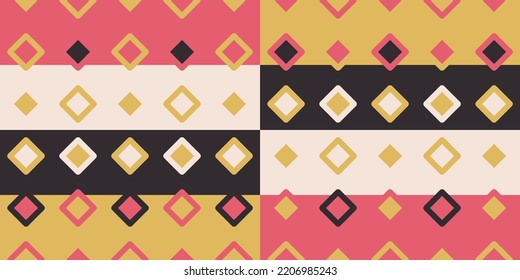 Pink-yellow rhombuses in a seamless pattern. Abstract and colorful vector background. Suitable for packaging, printing, decor and stylish design.