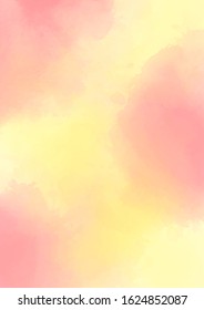 Pink-yellow watercolor background. Delicate peach color. Watercolor background for romantic, wedding card, invitation.