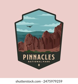 pinnacles national park emblem patch logo vector illustration design, california landmark emblem design