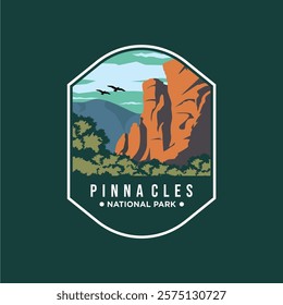 pinnacles national park emblem patch logo vector illustration design, california landmark emblem design