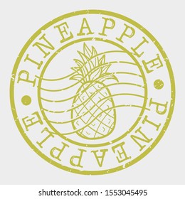 Pinneaple Fruit Food Stamp Postal. Doodle Silhouette Seal. Round Design. Juice Vector Icon. Design Retro Taste Flavor.