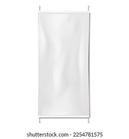 Pinned blank white wall banner realistic vector mock-up. Empty advertising poster mockup. Template for design