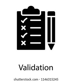 A pinned document in a clipboard with pencil showing validation icon