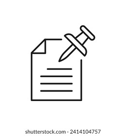 Pinned Document line Symbol einzeln auf weißem Hintergrund. Vektorgrafik