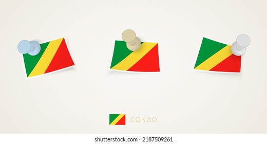 Bandera encorvada del Congo en diferentes formas con esquinas torcidas. El vector supera la vista superior. Juego de marcas.