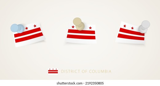 Fahne des Distrikts Columbia in verschiedenen Formen mit verdrehten Ecken. Vektor schiebt Stifte Draufsicht. Flag-Set.