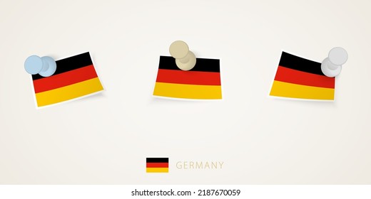 Fahne aus Deutschland in verschiedenen Formen mit verdrehten Ecken. Vektor schiebt Stifte Draufsicht. Flag-Set.