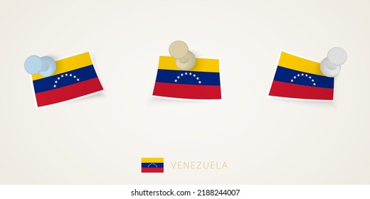 Fahne aus Venezuela in verschiedenen Formen mit verdrehten Ecken. Vektor schiebt Stifte Draufsicht. Flag-Set.