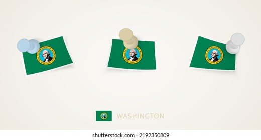 Fahne aus Washington in verschiedenen Formen mit verdrehten Ecken. Vektor schiebt Stifte Draufsicht. Flag-Set.