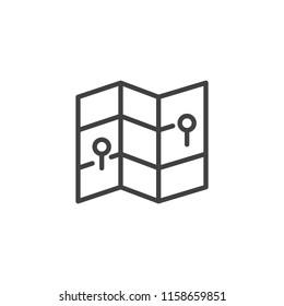 Pinned map outline icon. linear style sign for mobile concept and web design. Navigation map with pin pointer simple line vector icon. Symbol, logo illustration. Pixel perfect vector graphics
