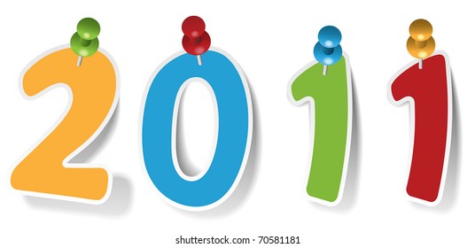 Pinned multicolor sign "2011" (Element for design vector illustration)