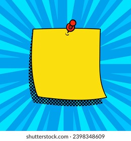 Pinned note paper for messages with a copy space. Pop art vintage vector illustration