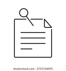 Pinned Note With Paper Sheet Line Icon. Reminder Document With Pushpin Outline Symbol. Editable Stroke. Isolated Vector Illustration.