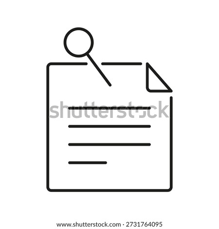 Pinned Note With Paper Sheet Line Icon. Reminder Document With Pushpin Outline Symbol. Editable Stroke. Isolated Vector Illustration.