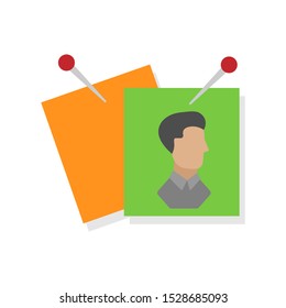 Pinned notes. Flat cartoon character isolated on white background