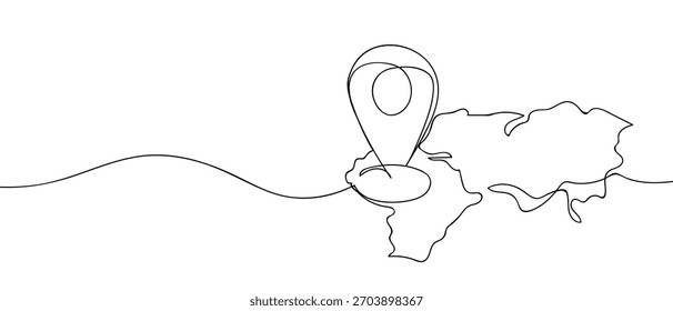Pineado en el mapa del mundo en una línea continua. estilo lineal simple.