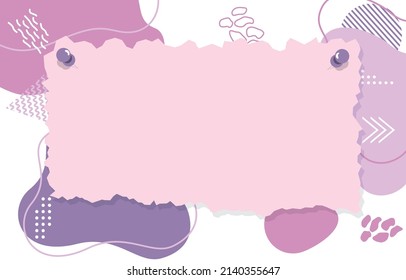 Nota de papel pinchado sobre el fondo abstracto de memphis de corte púrpura rosa