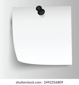Pinned paper notes. Sticker papers, note on pin and notes board stickers realistic vector set. Notepaper attached with red pushpins. Notepad paper pieces fastened with thumbtacks template design