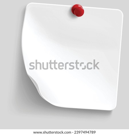 Pinned paper notes. Sticker papers, note on pin and notes board stickers realistic vector set. Notepaper attached with red pushpins. Notepad paper pieces fastened with thumbtacks template design