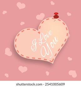 Pineado Pink Heart con I love You Lettering. Vacaciones internacionales para amigos y amantes Arte vectorial