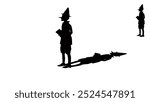 Pinocchio with book, black isolated silhouette