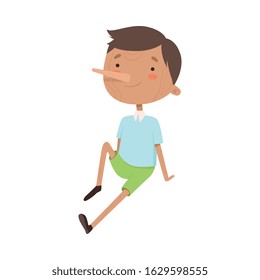 Pinocchio Character with Wooden Body and Long Pointed Nose Vector Illustration