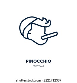 pinocchio icon from fairy tale collection. Thin linear pinocchio, cartoon, cute outline icon isolated on white background. Line vector pinocchio sign, symbol for web and mobile