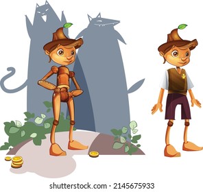 Pinocchio. A new image for an old fairy tale. Vector graphics.