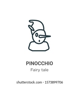 Pinocchio outline vector icon. Thin line black pinocchio icon, flat vector simple element illustration from editable fairy tale concept isolated on white background