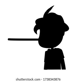 Pinocchio Silhouette Tale Vectoral Illustration. Long Nose. For Children Book Covers, Magazines, Web Pages.