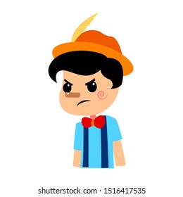 Pinocchio Tale Vectoral Illustration. Angry Face. For Children Book Covers, Magazines, Web Pages.
