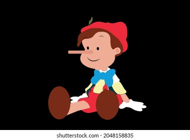 Pinocchio Tale Vectoral Illustration . Happy Face, For Children Book Covers, Magazines, Web Pages.