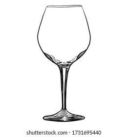 Pinot Noir Empty Glass Hand Drawn Vector Illustration Isolated On White Background 