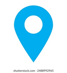 Pinpoint blue and white isolated icon. Pin point location icon. Pinpoint symbol for website, GPS navigator, apps, business card. Vector illustration.