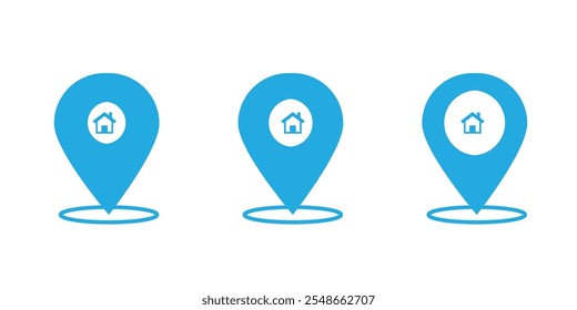 Icono aislado azul y blanco de Pinpoint. Icono de ubicación del punto de anclaje. Símbolo de punto de alfiler para el Sitio web, navegador GPS, App, tarjeta de visita. Ilustración vectorial.