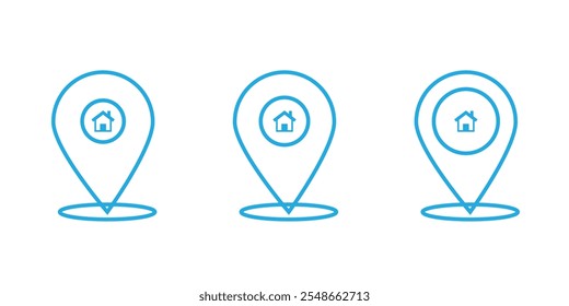 Pinpoint blue and white isolated icon. Pin point location icon. Pinpoint symbol for website, GPS navigator, apps, business card. Vector illustration.