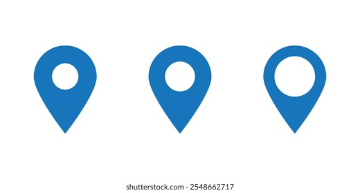 Icono aislado azul y blanco de Pinpoint. Icono de ubicación del punto de anclaje. Símbolo de punto de alfiler para el Sitio web, navegador GPS, App, tarjeta de visita. Ilustración vectorial.