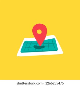 Pinpoint flat color illustration. Map, route, location. Navigation hand drawn vector background