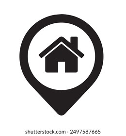 Pinpoint with house vector icon. Map pointer symbol for website navigator, apps, business card. Location point of home. Geolocation mark on the map. Map marker sign.