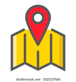 Pinpoint on map filled outline icon, geolocation and navigation, gps sign vector graphics, a colorful line pattern on a white background, eps 10.