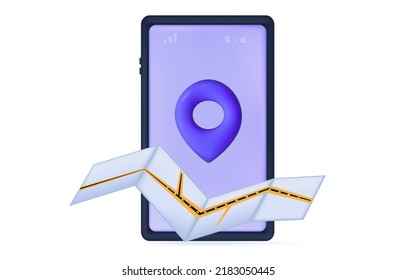 Punto en el mapa. Localizador GPS 3d. Coloque el icono de marca gps en el mapa turístico. Ubicación de entrega, destino, ruta, marca de posición geográfica, direcciones. Búsqueda en línea, carretera, usar aplicación por teléfono. Vector