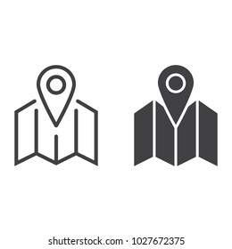 Pinpoint on map line and glyph icon, geolocation and navigation, gps sign vector graphics, a linear pattern on a white background, eps 10.