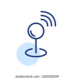 Pinpoint with radio waves. Sharing location. Pixel perfect, editable stroke line icon