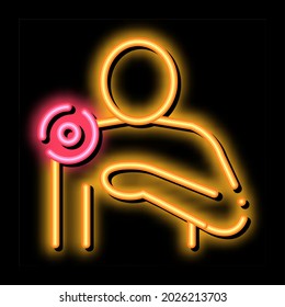 Pinpoint Shoulder Pain neon light sign vector. Glowing bright icon Pinpoint Shoulder Pain sign. transparent symbol illustration