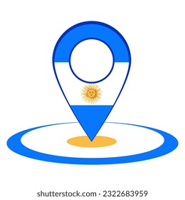 Pinpoint with texture of flag of Argentina, map, location, global.