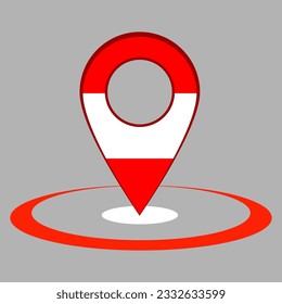 Pinpoint with texture of flag of Austria, map, location, global.