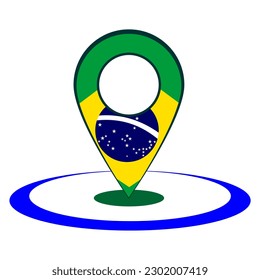 Pinpoint with texture of the flag of Brazil, map, location, global.