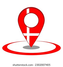 Pinpoint with texture of the flag of the Denmark, map, location, global