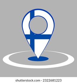Pinpoint with texture of flag of Finland, map, location, global.